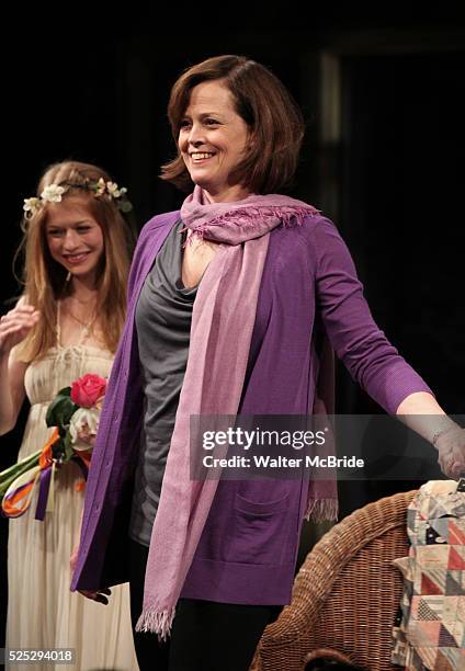 Genevieve Angelson & Sigourney Weaver during the Broadway Opening Night Performance of 'Vanya and Sonia and Masha and Spike' at the Golden Theatre in...