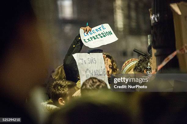 Thousand of people came tonight around 9 pm on January 7, 2015 at 'Place de la Republique' of Paris for a gathering after the deadly attack this...