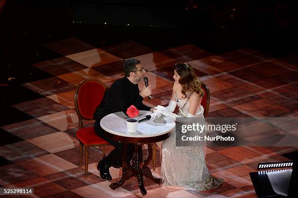 Fabio Fazio and Leatitia Casta attend the opening night of the 64rd Sanremo Song Festival at the Ariston Theatre on February 18, 2014 in Sanremo,...