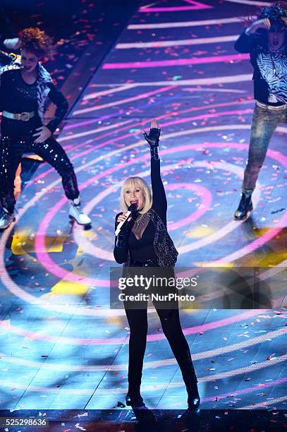 Raffaella Carra' attend the opening night of the 64rd Sanremo Song Festival at the Ariston Theatre on February 18, 2014 in Sanremo, Italy.