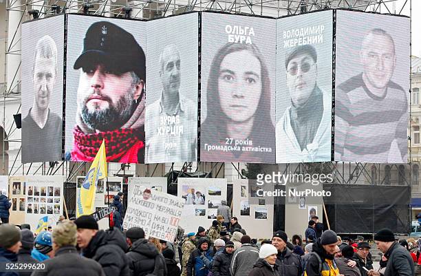 Portrets of Maidan activists, who were killed during anti-government protests in 2014,at Independence Square,in Kiev, Ukraine, 20 February 2016....