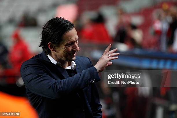 Leverkusen's coach Roger Schmidt during the Champions League football match between SL Benfica and Bayer 04 Leverkusen at Luz Stadium in Lisbon on...