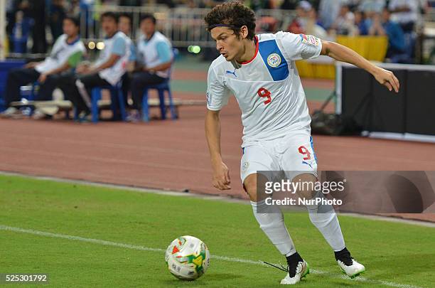 Misagh Bahadoran of Philippines in actions during the AFF Suzuki Cup 2014 semi-finals 2nd match between Thailand and Philippines at Rajamangala...