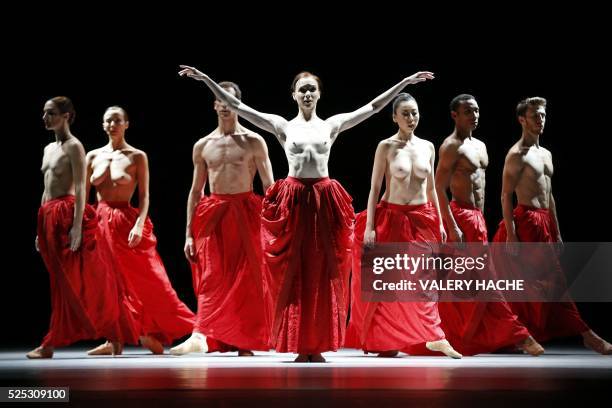 Monte-Carlo ballet dancer Anna Blackwell performs with other dancers in the show "Bella Figura", a creation of Jiri Kylian, at the Grimaldi Forum on...