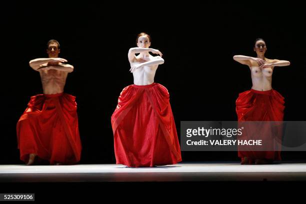 Monte-Carlo ballet dancer Anna Blackwell performs with other dancers in the show "Bella Figura", a creation of Jiri Kylian, at the Grimaldi Forum on...
