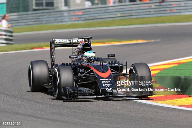 Fernando Alonso of the Mclaren Honda Team during the 2015 Formula 1 Shell Belgian Grand Prix free practice 2 at Circuit de Spa-Francorchamps in...
