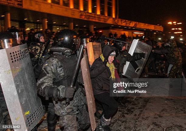 The police goes on the offensive as unknown people tried to disrupt Ani Lorak concert in Kiev twice in last two days, on November 27, 2014.