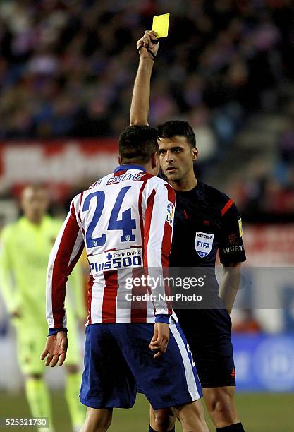 Atletico de Madrid's Uruguayan Defender Jose Maria Gimenez protest to referee during the Spanish Kings cup 2014/15 match between Atletico de Madrid...