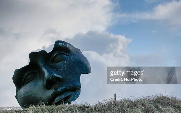The sculpture by Polish born Igor Mitoraj is seen in Scheveningen along the coast.