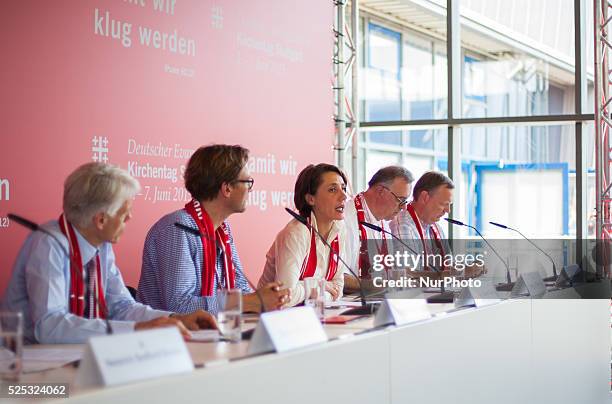 Andreas Barner, President of the 35. German Protestant Church Day in Stuttgart, Ellen Uebersch��r, Secretary General of the German Protestant Church,...