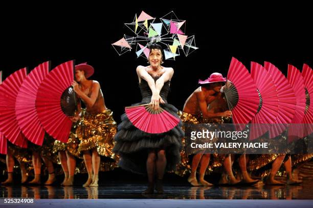 Monte-Carlo ballet Belgian dancer Bernice Coppieters performs in the show "Chapeau", a creation of Jiri Kylian, at the Grimaldi Forum on April 27,...