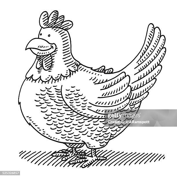 cartoon cute chicken drawing - cartoon chicken stock illustrations