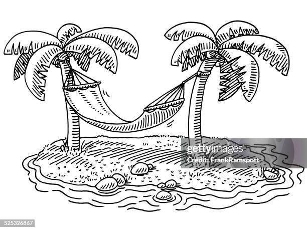 summer vacation hammock palm beach drawing - palm trees clipart stock illustrations