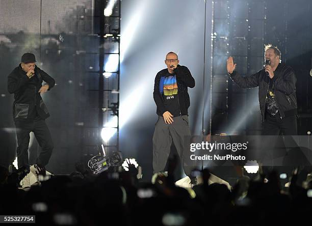 Die Fantastischen Vier performs at B��rgerfest at the Brandenburg Gate, as Germany celebrates the 25th anniversary of the fall of the Berlin Wall,...