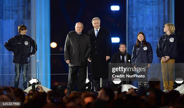 Mikhail Gorbachev , a former Soviet statesman and Klaus Wowereit , the Mayor of Berlin, B��rgerfest at the Brandenburg Gate, as Germany celebrates...