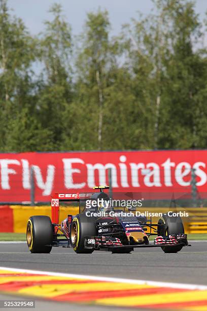 Carlos Sainz of the Scuderia Toro Rosso Team during the 2015 Formula 1 Shell Belgian Grand Prix free practice 2 at Circuit de Spa-Francorchamps in...