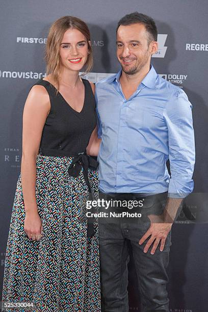 Actress Emma Watson and director Alejandro Amenabar attend a photocall for 'Regression' at the Villamagna Hotel on August 27, 2015 in Madrid, Spain.