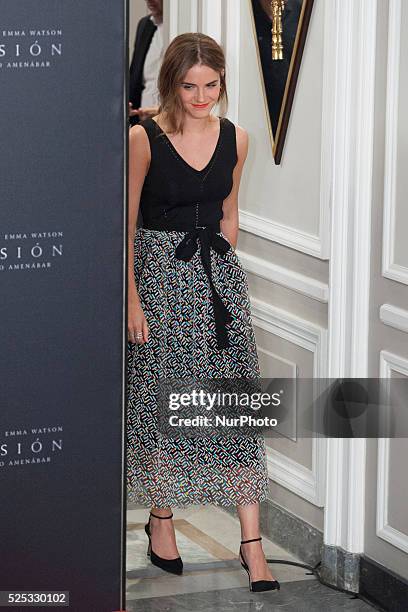 English actress Emma Watson poses during the photocall of Hispano-Chilean director Alejandro Amenabar's movie 'Regression' in Madrid on August 27,...