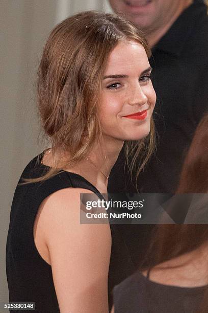 English actress Emma Watson poses during the photocall of Hispano-Chilean director Alejandro Amenabar's movie 'Regression' in Madrid on August 27,...