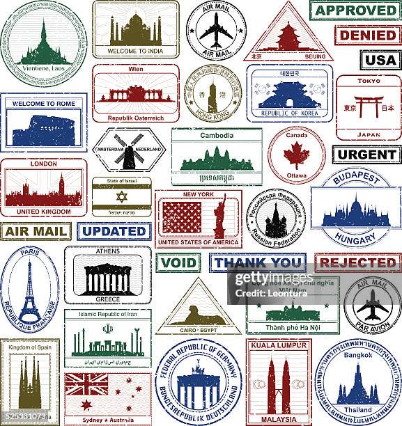 stockillustraties, clipart, cartoons en iconen met passport stamps - unesco werelderfgoed