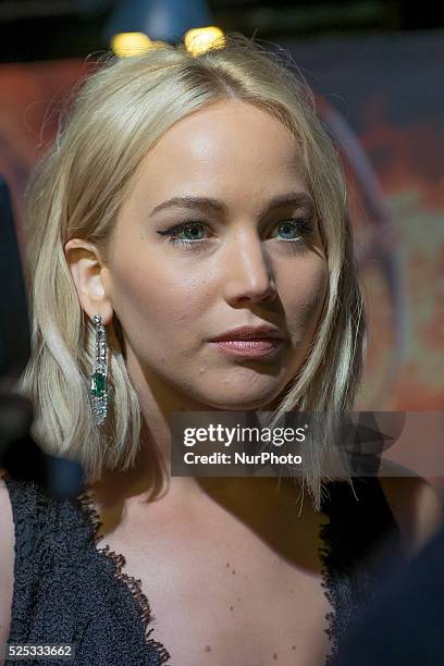 Actress Jennifer Lawrence attends 'The Hunger Games: Mockingjay - Part 2' premiere at the Kinepolis Cinema on November 10, 2015 in Madrid, Spain.