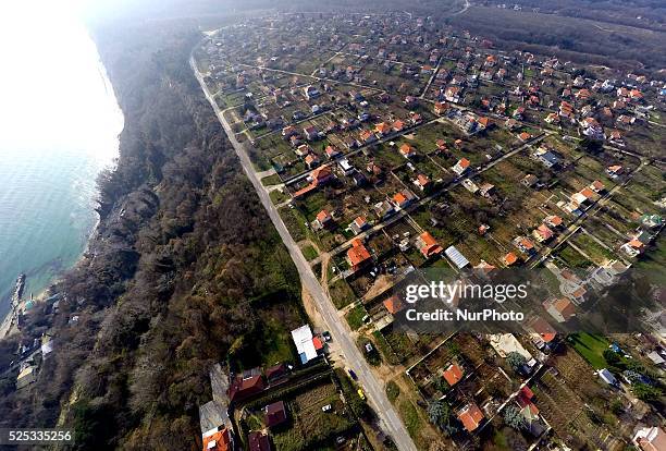 General view picture taken using a drone of the Pasha dere coast and Rakitnika populated area at the Black sea coast near the town of Varna,...