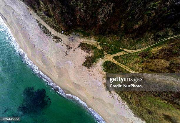 General view picture taken using a drone of the Pasha dere coast and Rakitnika populated area at the Black sea coast near the town of Varna,...