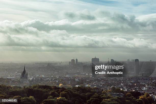 brussels high panorama - atomium brüssel stockfoto's en -beelden