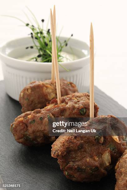 mini sheik kofta kofte kebab canapes - lamb kofta stock pictures, royalty-free photos & images
