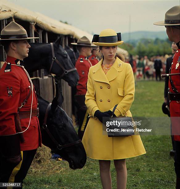 Princess Anne at the Bath and West Agricultural Show with members of the Royal Canadian Mounted Police, Bath, UK, 29th May 1969.