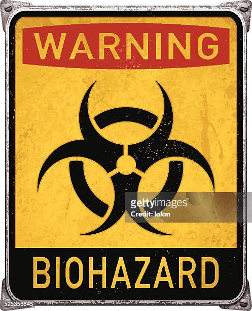 bildbanksillustrationer, clip art samt tecknat material och ikoner med warning biohazard metal placard with biohazard symbol_vector - ebola