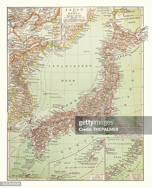 map of japan and korea 1895 - korea map stock illustrations