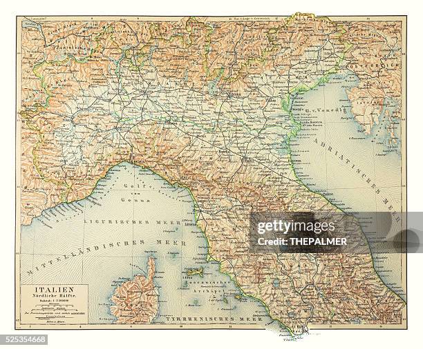 map of northern italy 1895 - map of rome italy stock illustrations