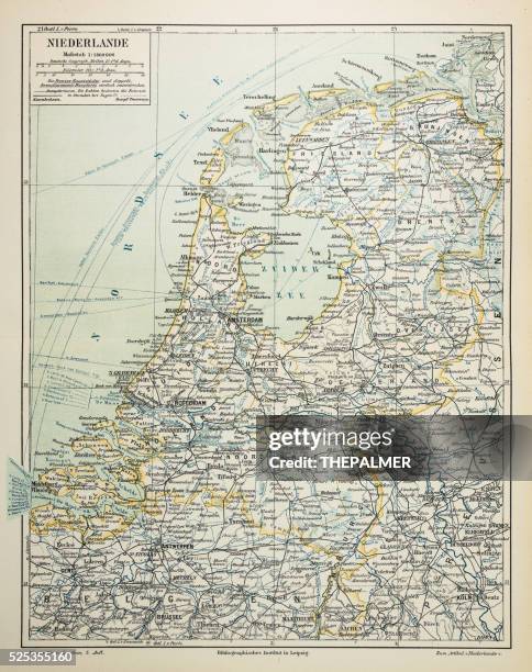 netherlands map 1895 - amsterdam map stock illustrations