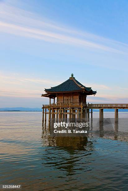ukimido floating temple on lake biwa, japan - otsu city stock pictures, royalty-free photos & images