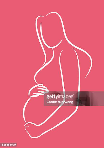 pregnant woman with hands over tummy - 妊娠 幅插畫檔、美工圖案、卡通及圖標