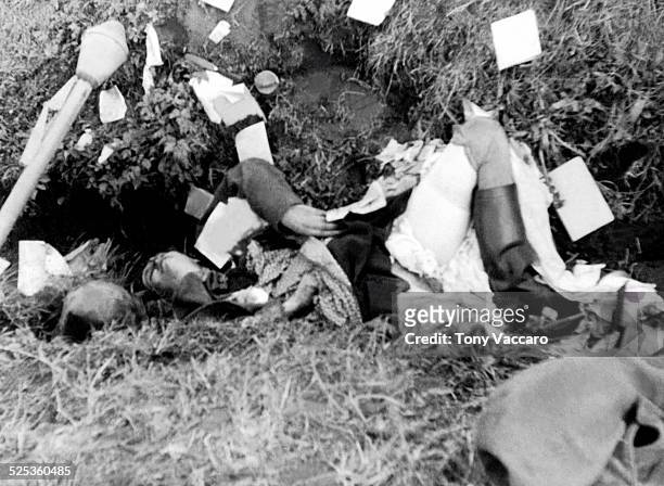 The worst of the war - East of the Elbe as the body of a German woman who had been raped and then killed lies in a ditch, Hohenlepte, Germany, World...