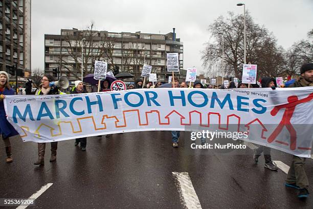 Thousands of Londoners marched on January 31, 2015 to London City Hall to protest against the rising cost of renting and buying property in the...