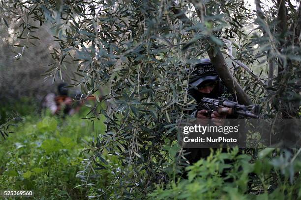 Members of palestinian resistance in a training to all kinds of palestinian resistance in Gaza, on February 1, 2015 to beat off any probable israeli...