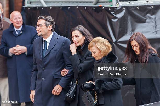 The family of the founder of Ferrero Giovanni, his wife Paola , Luisa and Maria Franca during the funeral on February 18, 2015 in Alba, northern...