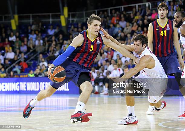 November- SPAIN: Bruno Cerella and Mario Hezonja in the match between FC Barcelona and Emporio Armani, for the week 7 of the Euroleague basketball...