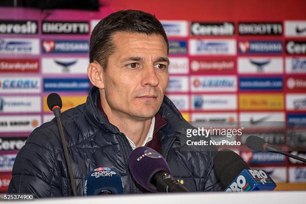 Costantin Galca the coach of FCSB at the press conference after the Liga I game between FC Steaua Bucharest ROU and FC Petrolul Ploiesti ROU at...