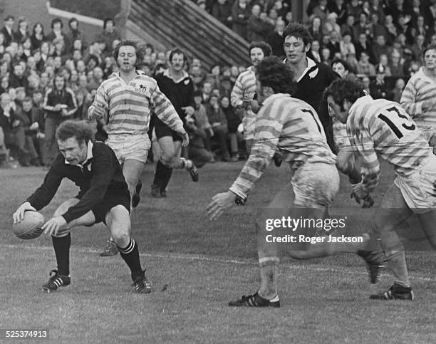 The New Zealand national rugby union team, the All Blacks defeat Cambridge University 34-3 at Grange Road, Cambridge, 8th November 1972. Here Grant...