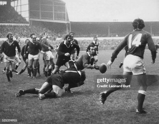 The New Zealand national rugby union team, the All Blacks beat Wales 19-16 at Cardiff Arms Park, Cardiff, Wales, 2nd December 1972. Here Welsh...