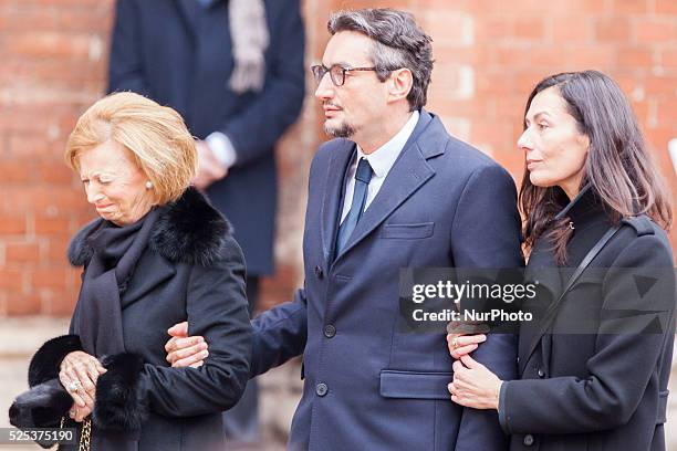 The family of the founder of Ferrero Giovanni, his wife Paola and Maria Franca during the funeral on February 18, 2015 in Alba, northern Italy....