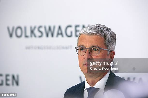 Rupert Stadler, chief executive officer of Audi AG, looks on during a news conference to announce the company's fourth quarter earnings at the...