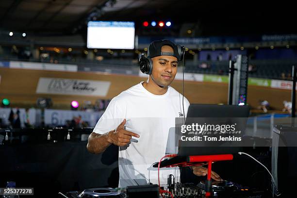 Martin 2 Smoove the DJ from Ministry of Sound during day four of the London Six Day cycling event at the Lee Valley velodrome on October 21st 2015 in...