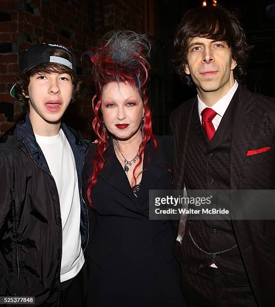 Cyndi Lauper with son Declyn Wallace Thornton and husband David Thornton attending the Opening Night Gypsy Robe Ceremony honoring Charlie Sutton for...