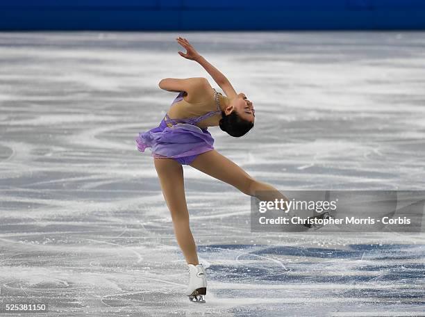 Mao Asada during the Women's figure skating short program in the Sochi Winter Olympics.