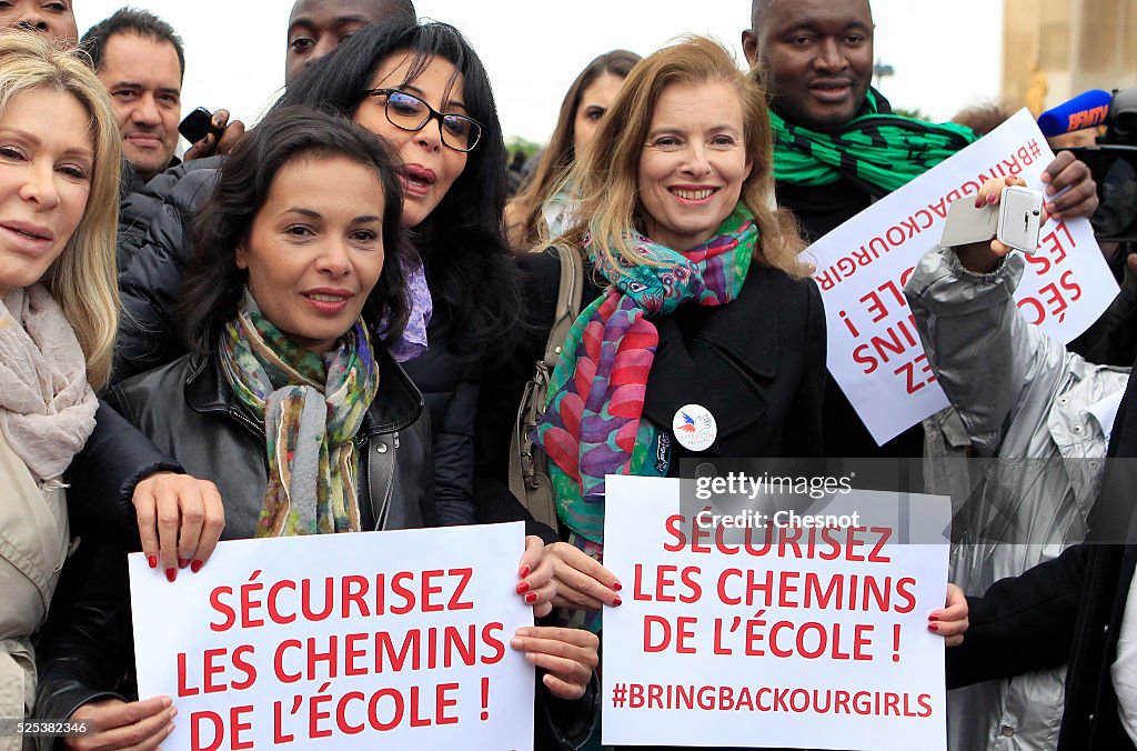 France - Women demonstrate in support for kidnapped Nigerian schoolgirls at the Trocadero.